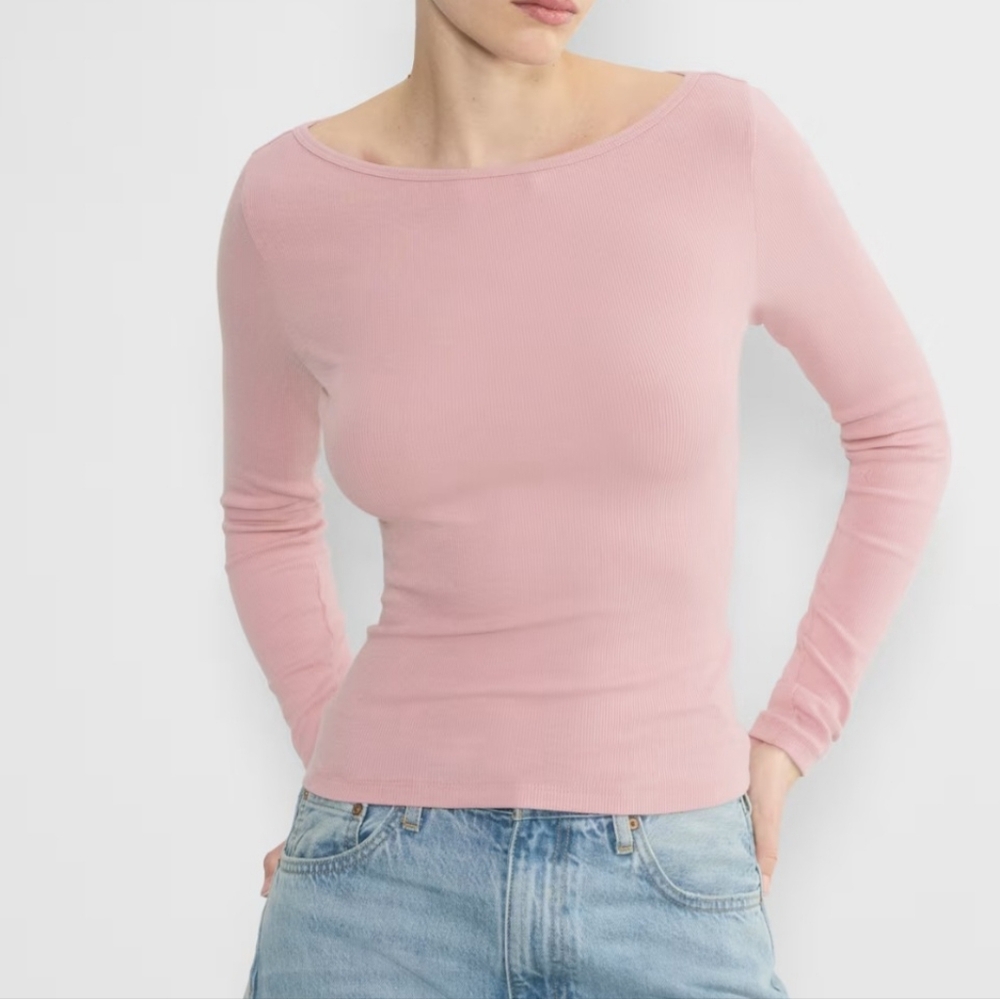 NWT Aritzia Homestretch Rib Boatneck Tart Pink Long Sleeve Rib Top